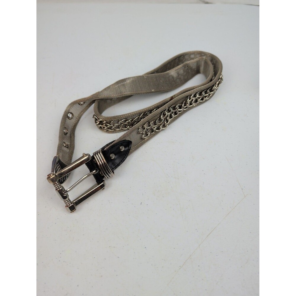 VTG Metal Silver Tone Mesh Belt W/ Chain Women's 49" Biker Street Grundge Punk